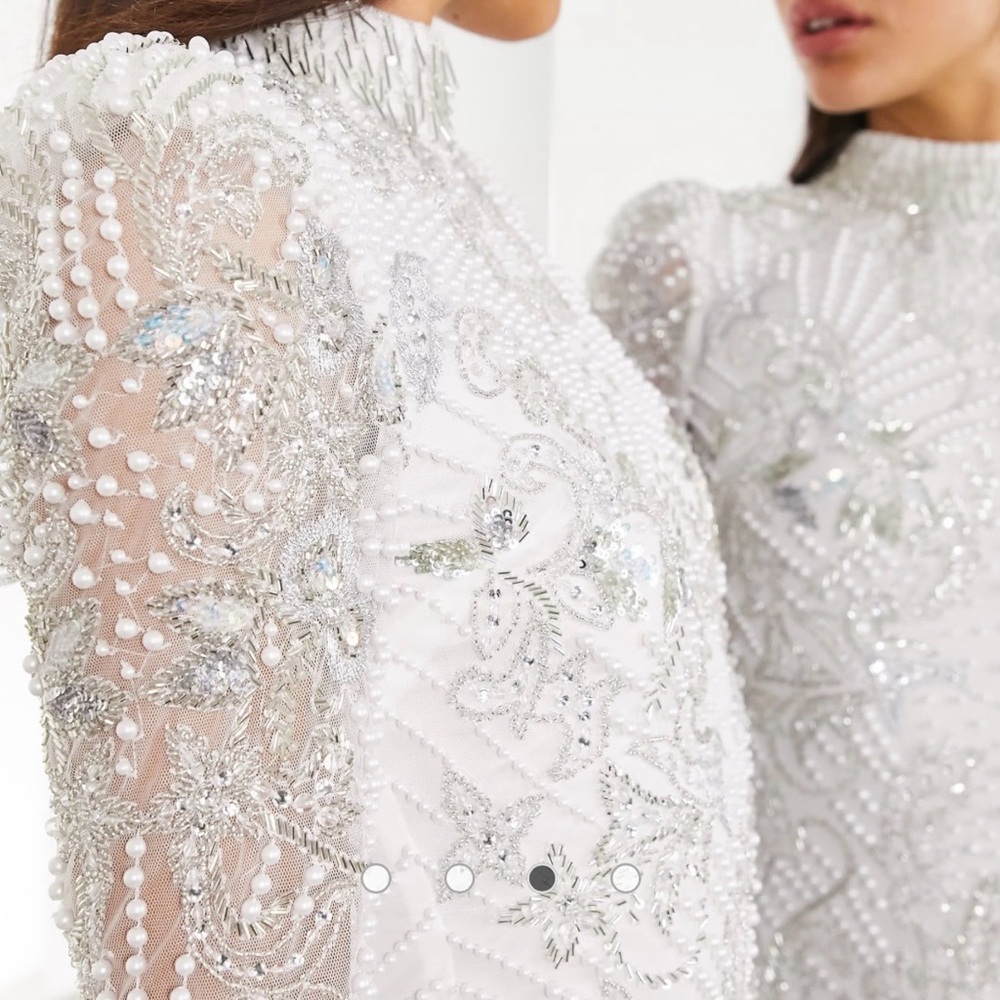 ASOS White Beaded High-Neck Embellished Dress